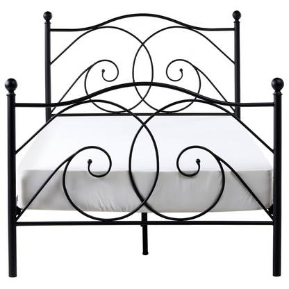 EU Panel Bed 4ft Black Metal Frame Slatted Base Retro