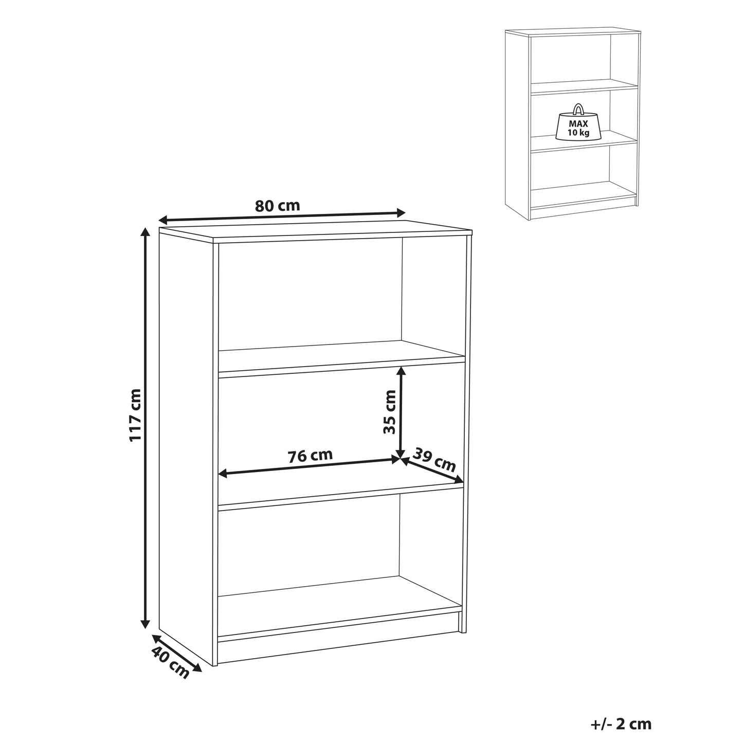 3 Tier Bookcase Light Brown Particleboard 80 x 40cm