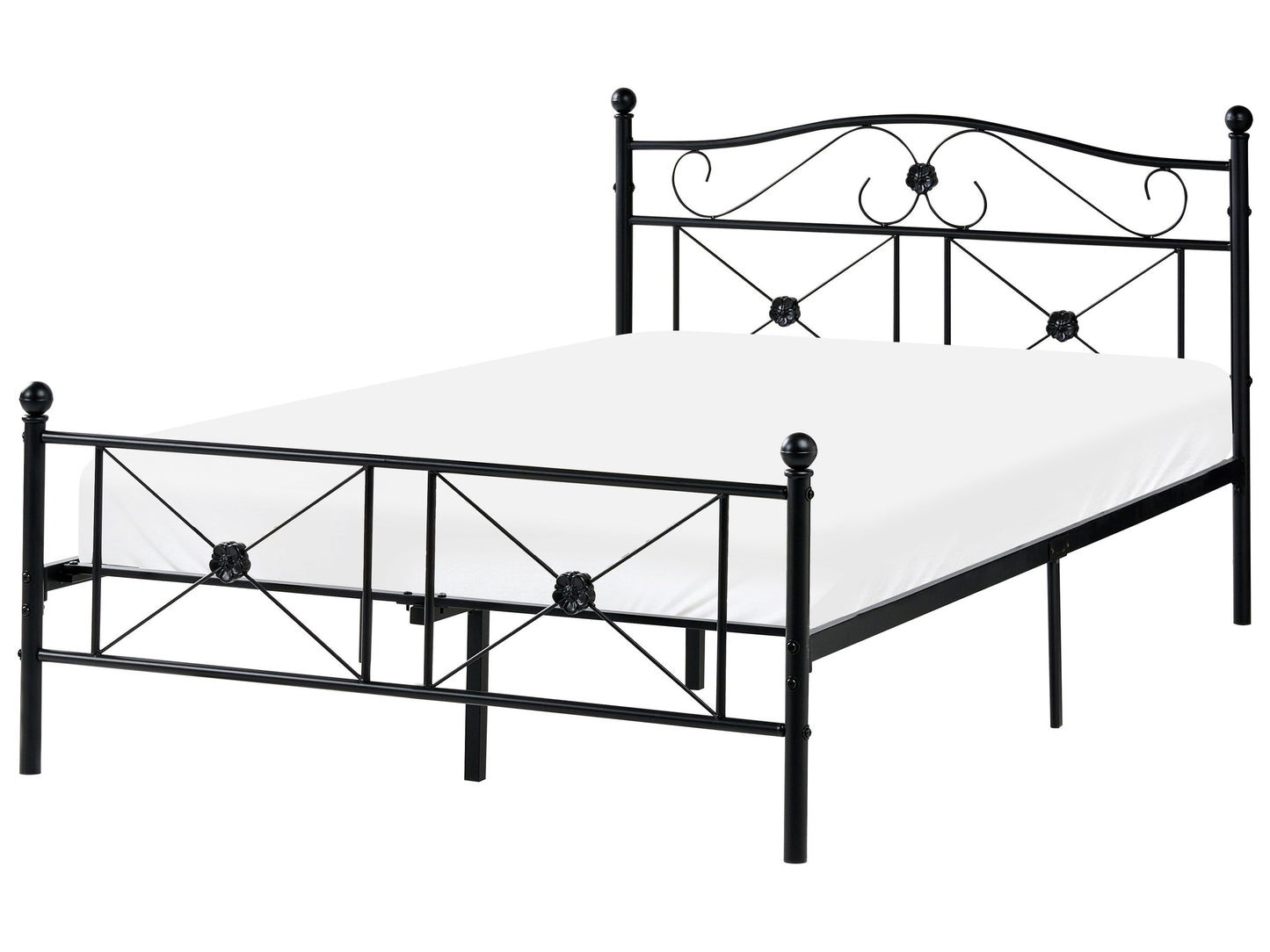 EU Double Panel Bed 4ft Black Metal Frame With Slatted Base Retro
