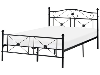 EU Double Panel Bed 4ft Black Metal Frame With Slatted Base Retro