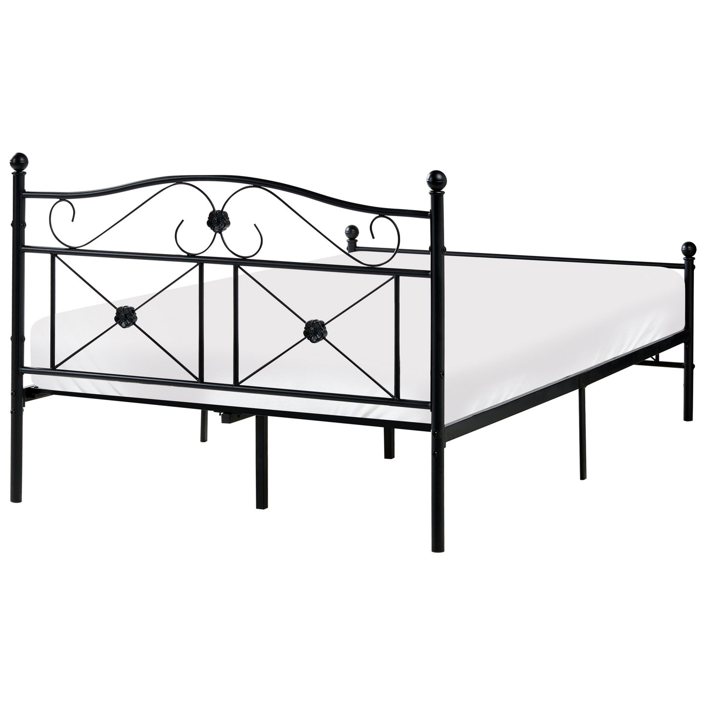 EU Double Panel Bed 4ft Black Metal Frame With Slatted Base Retro