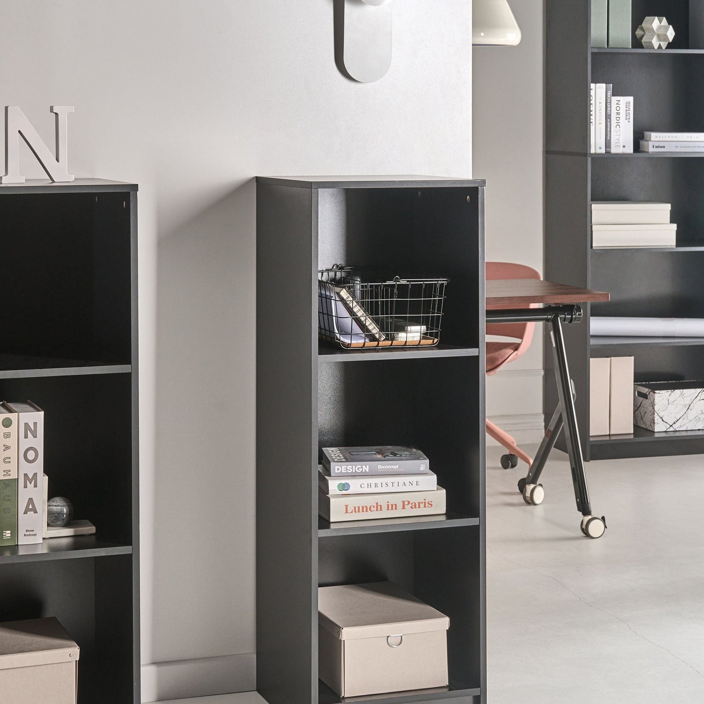 3 Tier Bookcase Black Matt Finish 40 x 40cm Minimalist
