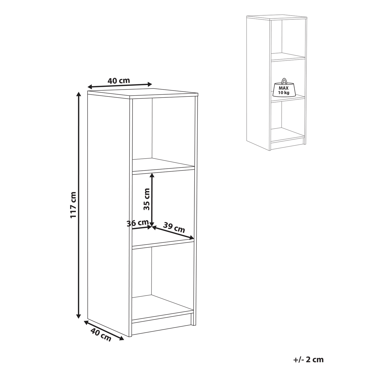 3 Tier Bookcase Light Brown 40 x 40cm Matte Finish