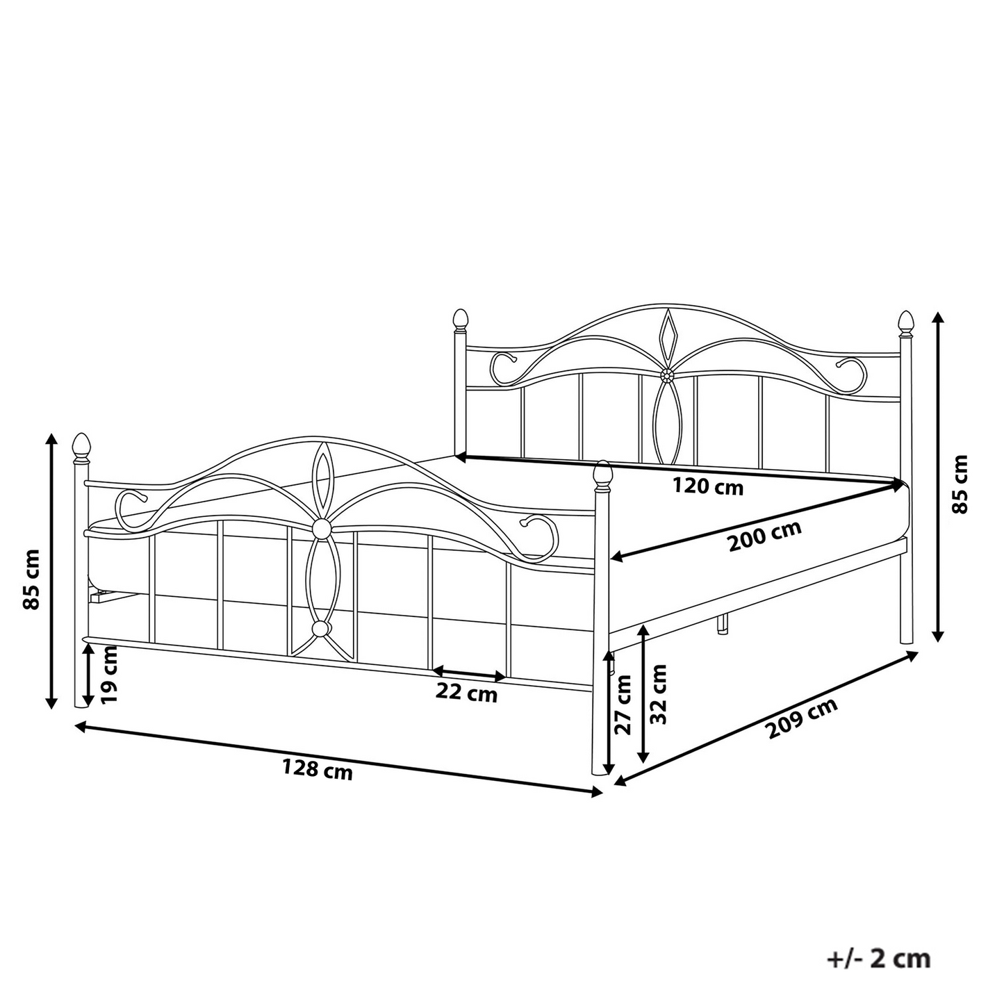 Home Vintage Metal Bed Frame Black EU Small Double 4ft
