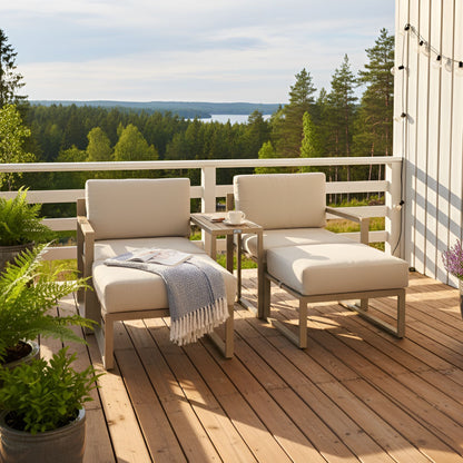 Convertible Garden Sofa Set Beige Ottoman 2 Seater