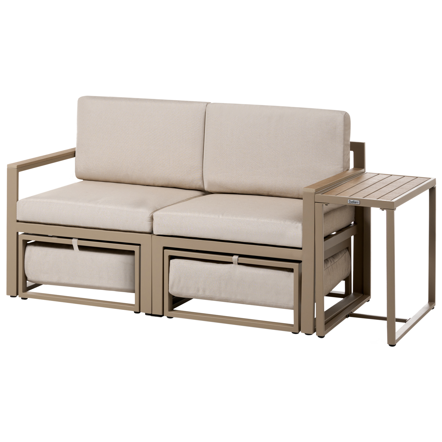 Convertible Garden Sofa Set Beige Ottoman 2 Seater
