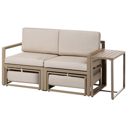 Convertible Garden Sofa Set Beige Ottoman 2 Seater