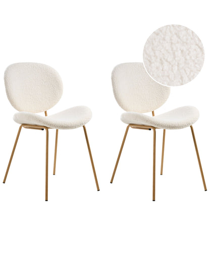 White Boucle Armless Dining Chairs Set Of Two With Light Brown Wood Like Iron Legs Contemporary Retro Design