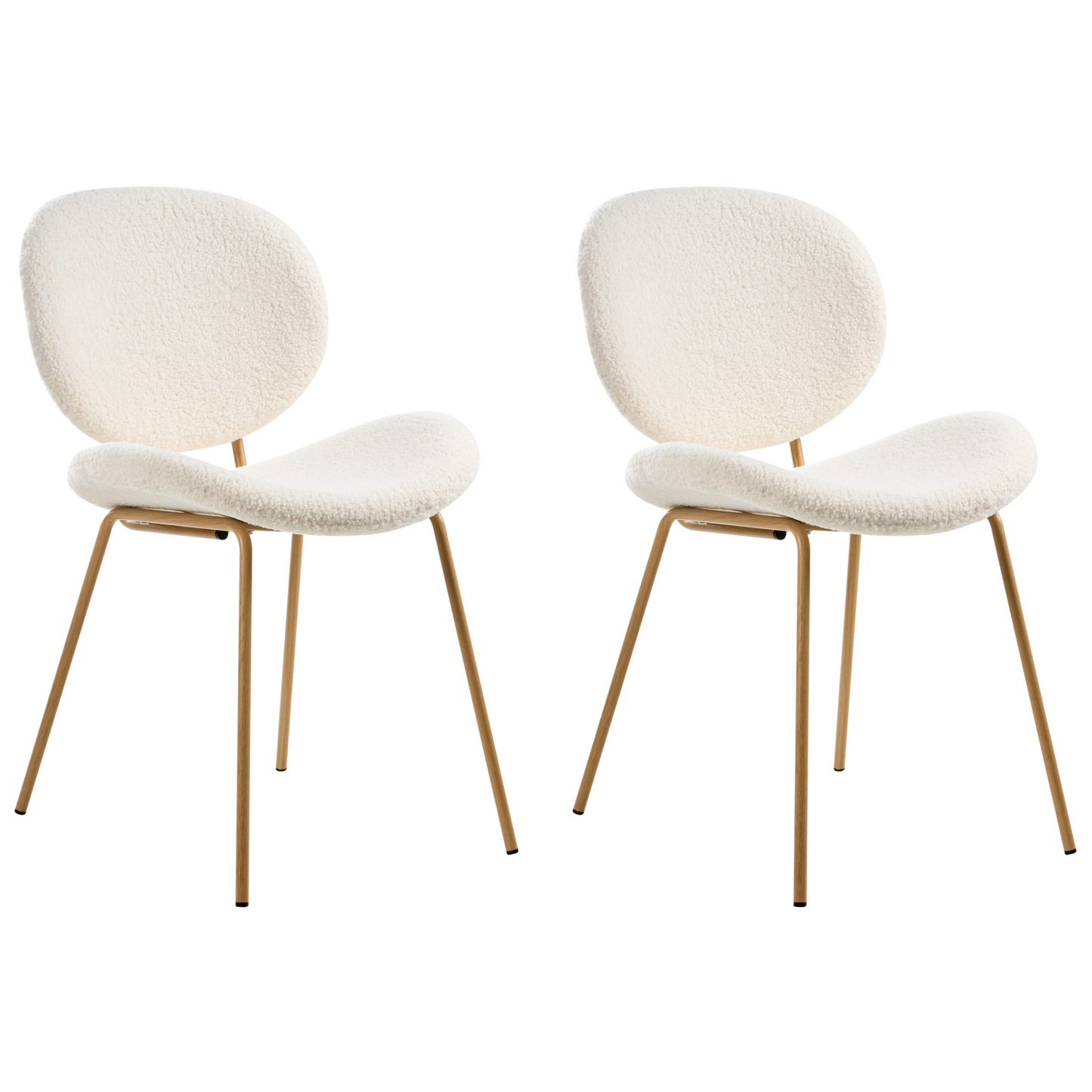 White Boucle Armless Dining Chairs Set Of Two With Light Brown Wood Like Iron Legs Contemporary Retro Design
