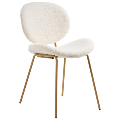 White Boucle Armless Dining Chairs Set Of Two With Light Brown Wood Like Iron Legs Contemporary Retro Design