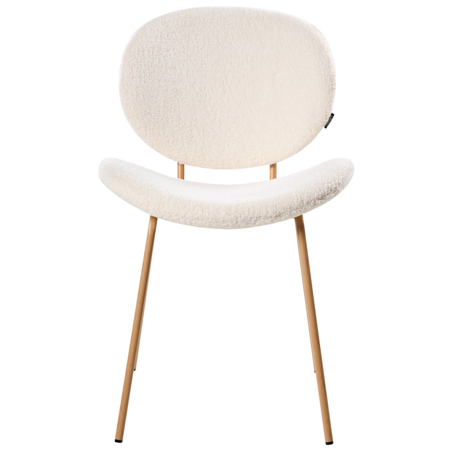 White Boucle Armless Dining Chairs Set Of Two With Light Brown Wood Like Iron Legs Contemporary Retro Design