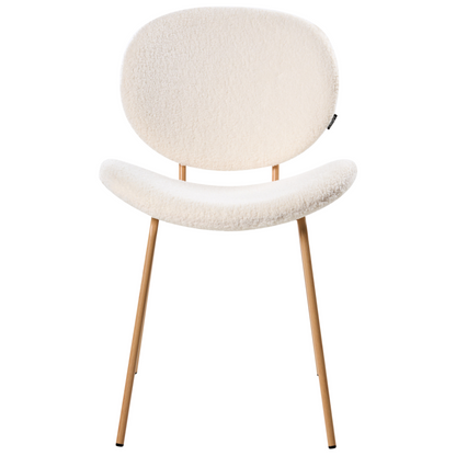 White Boucle Armless Dining Chairs Set Of Two With Light Brown Wood Like Iron Legs Contemporary Retro Design
