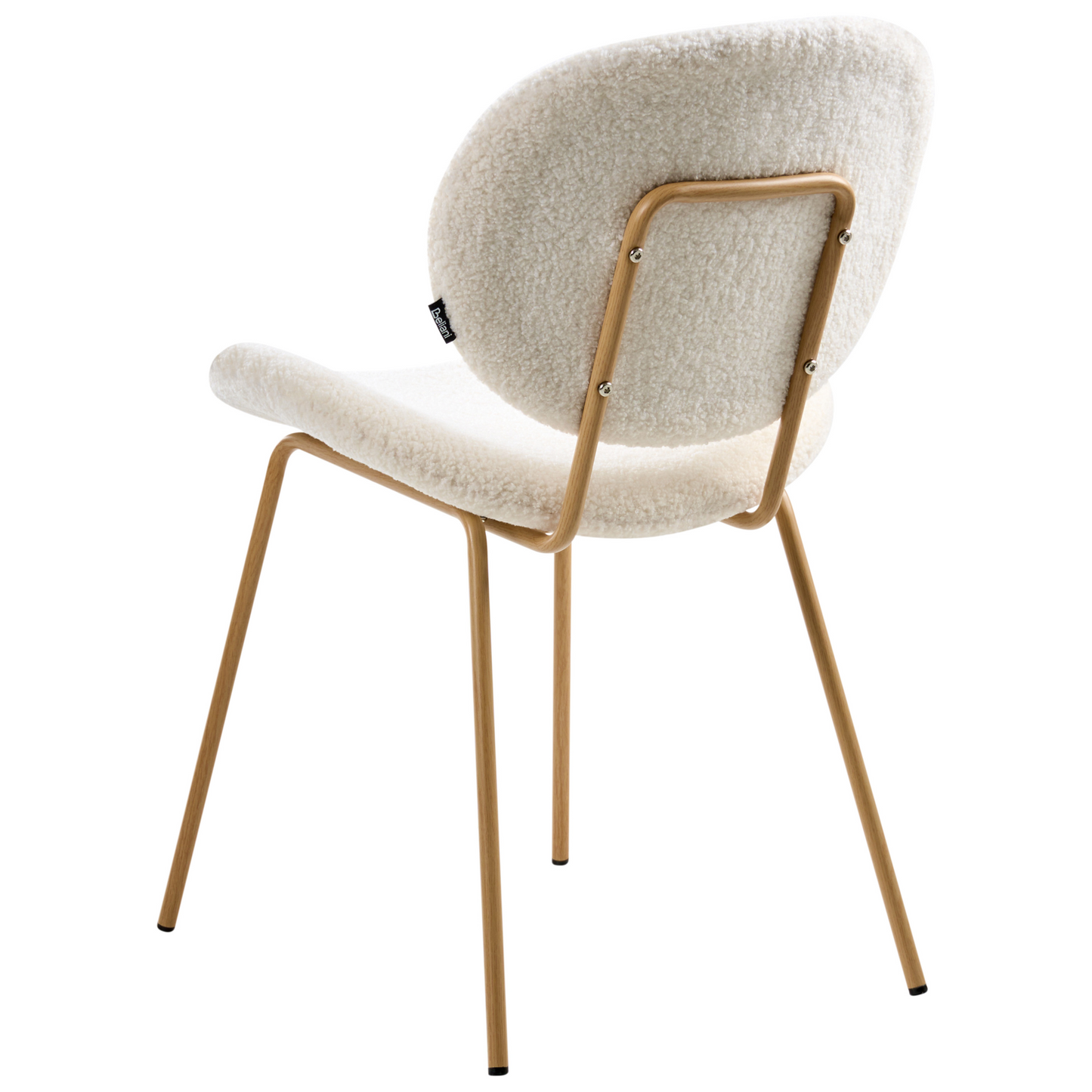 White Boucle Armless Dining Chairs Set Of Two With Light Brown Wood Like Iron Legs Contemporary Retro Design