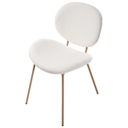 White Boucle Armless Dining Chairs Set Of Two With Light Brown Wood Like Iron Legs Contemporary Retro Design