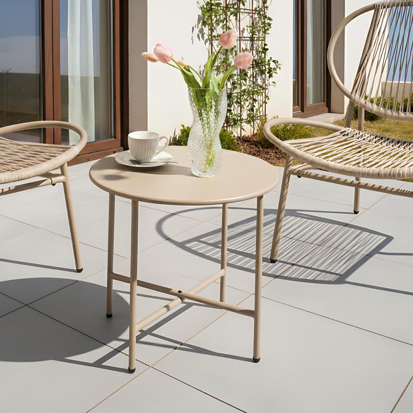 Bistro Table Beige Round Outdoor Coffee Table With Galvanized Steel
