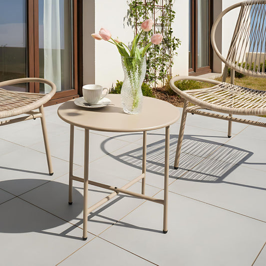 Bistro Table Beige Round Outdoor Coffee Table With Galvanized Steel