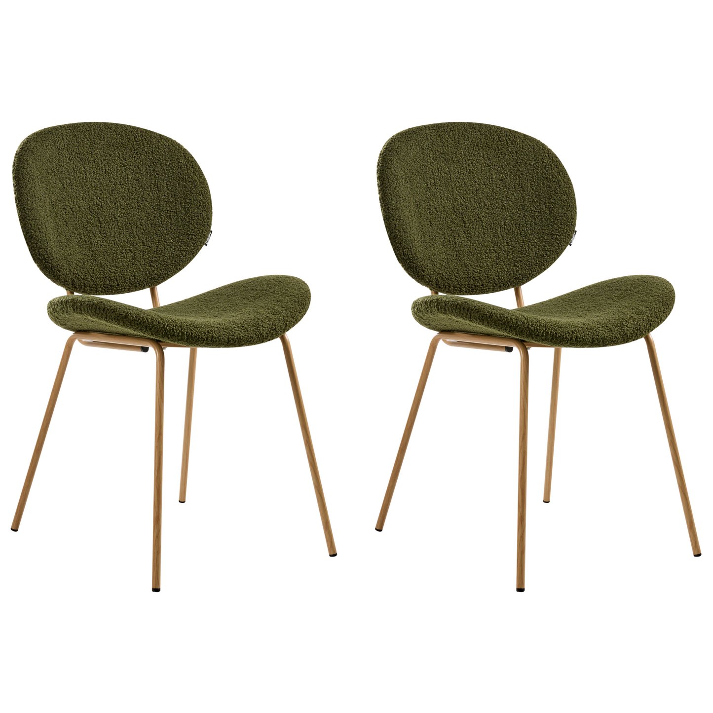 Dark Green Boucle Dining Chairs Set of 2 Wood Look Iron Legs