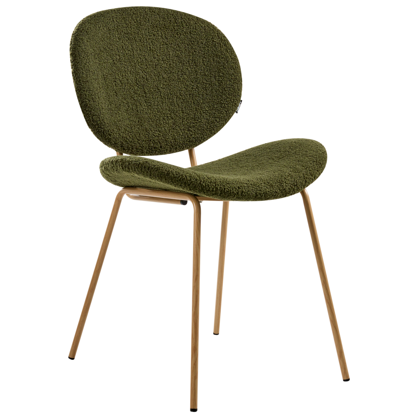 Dark Green Boucle Dining Chairs Set of 2 Wood Look Iron Legs