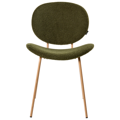 Dark Green Boucle Dining Chairs Set of 2 Wood Look Iron Legs