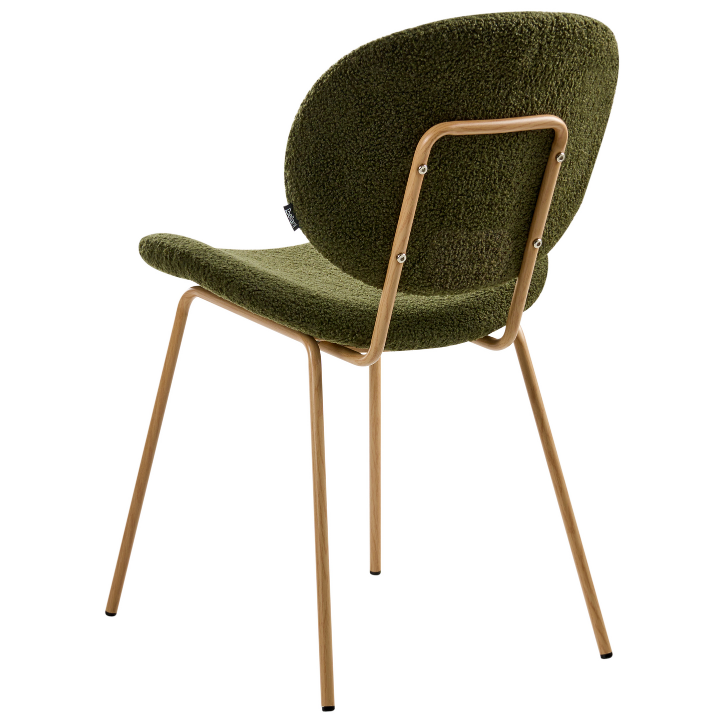 Dark Green Boucle Dining Chairs Set of 2 Wood Look Iron Legs