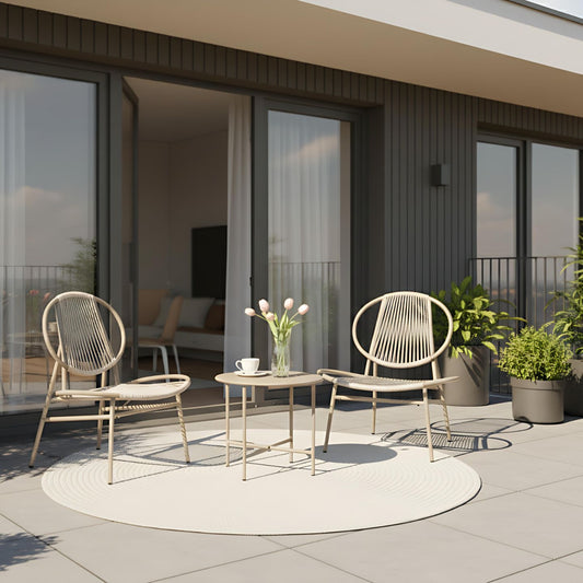 Belmont Beige Faux Rattan Bistro Set 2 Seater With Round Table
