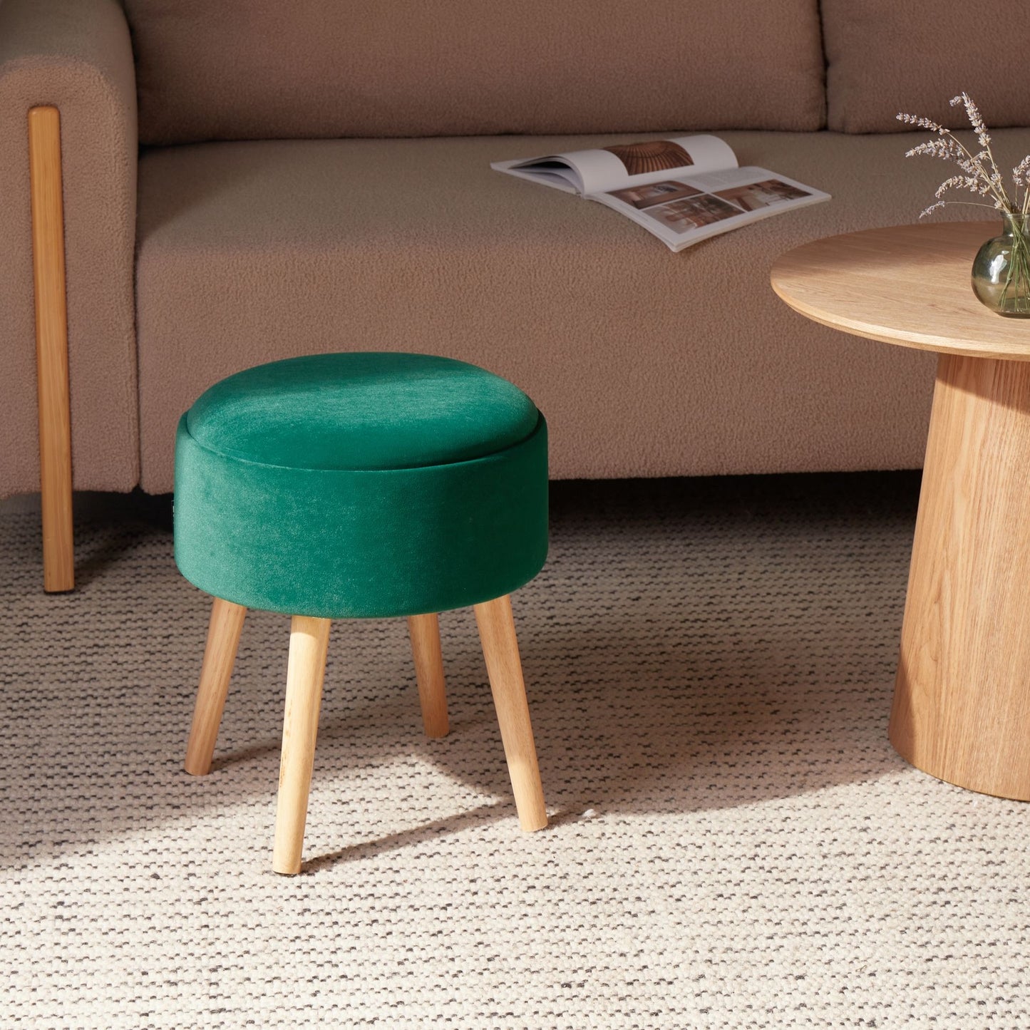 Velvet Upholstered Stool Emerald Green With Tray Top