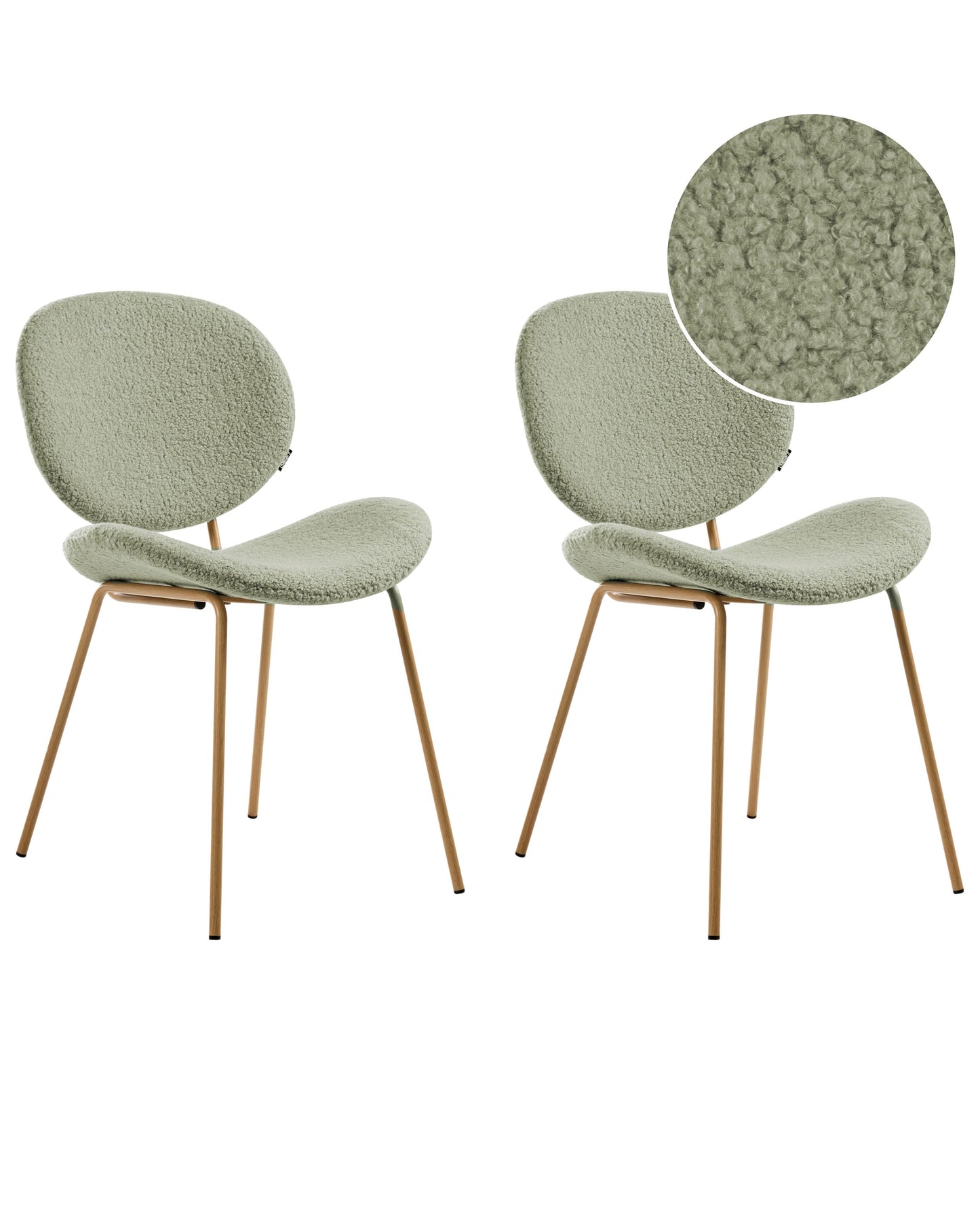 Light Green Boucle Armless Dining Chairs Set Of 2 With Wood Like Iron Legs