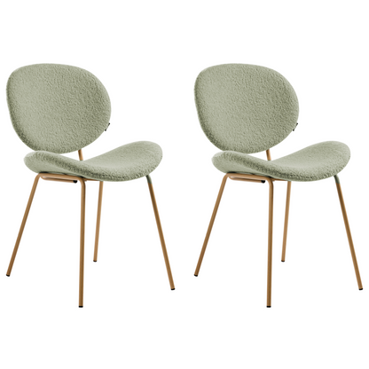 Light Green Boucle Armless Dining Chairs Set Of 2 With Wood Like Iron Legs
