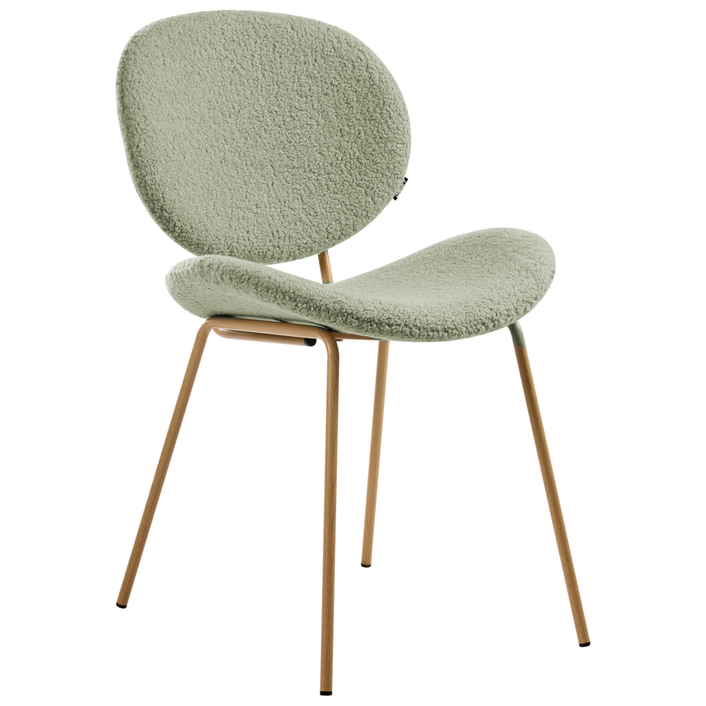 Light Green Boucle Armless Dining Chairs Set Of 2 With Wood Like Iron Legs
