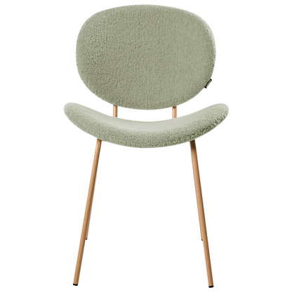 Light Green Boucle Armless Dining Chairs Set Of 2 With Wood Like Iron Legs