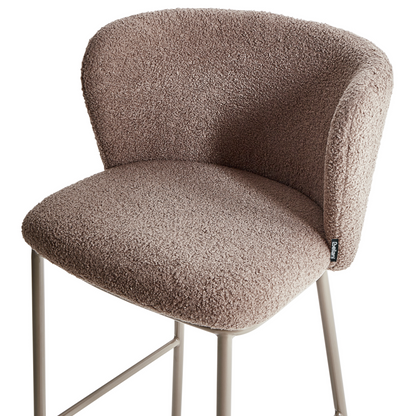 Set of 2 Bar Chairs Brown Boucle Armless With Black Legs