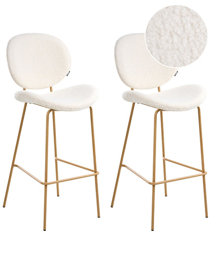 White Boucle Bar Chairs Set of 2 With Wood Like Iron Legs