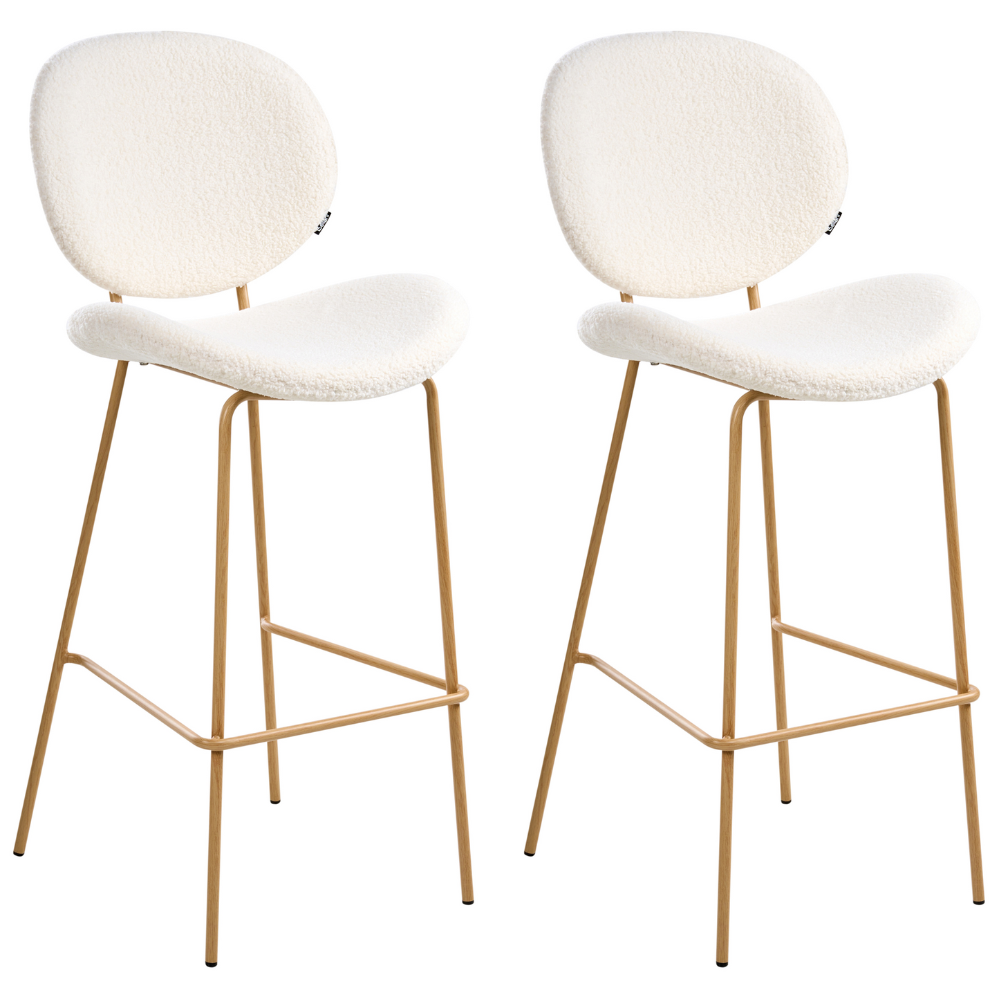 White Boucle Bar Chairs Set of 2 With Wood Like Iron Legs