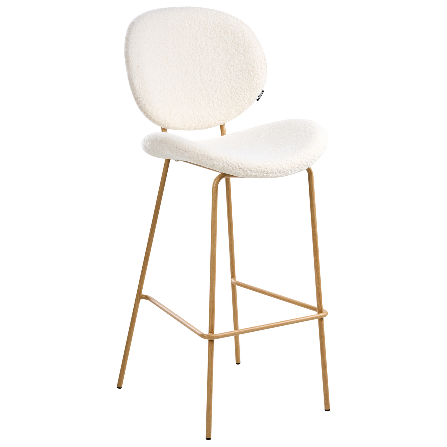 White Boucle Bar Chairs Set of 2 With Wood Like Iron Legs