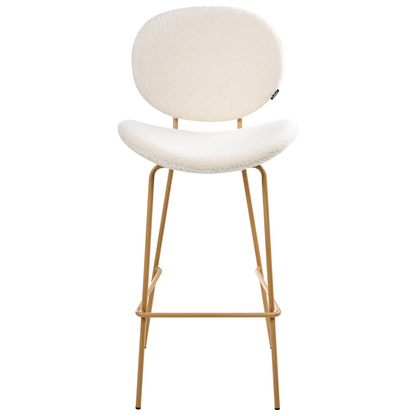 White Boucle Bar Chairs Set of 2 With Wood Like Iron Legs