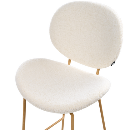 White Boucle Bar Chairs Set of 2 With Wood Like Iron Legs
