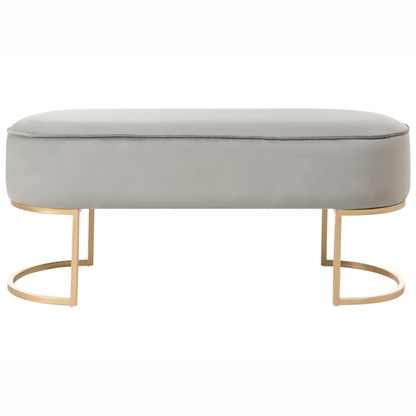 Light Grey Velvet Upholstered Bed Bench With Gold Accent Legs For Living Room Or Hallway