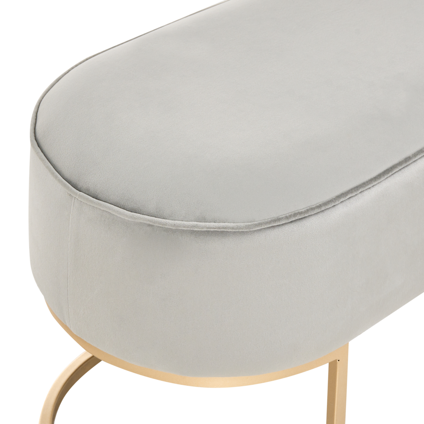 Light Grey Velvet Upholstered Bed Bench With Gold Accent Legs For Living Room Or Hallway