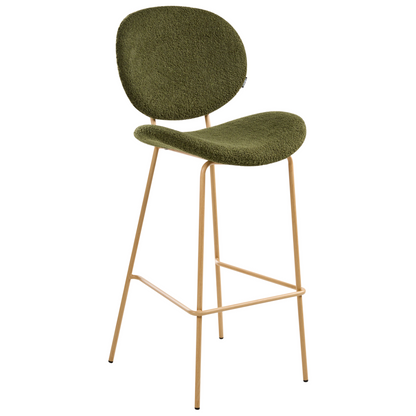 Astra Home Set Of 2 Dark Green Boucle Bar Chairs With Wood Look Iron Legs And Protective Caps