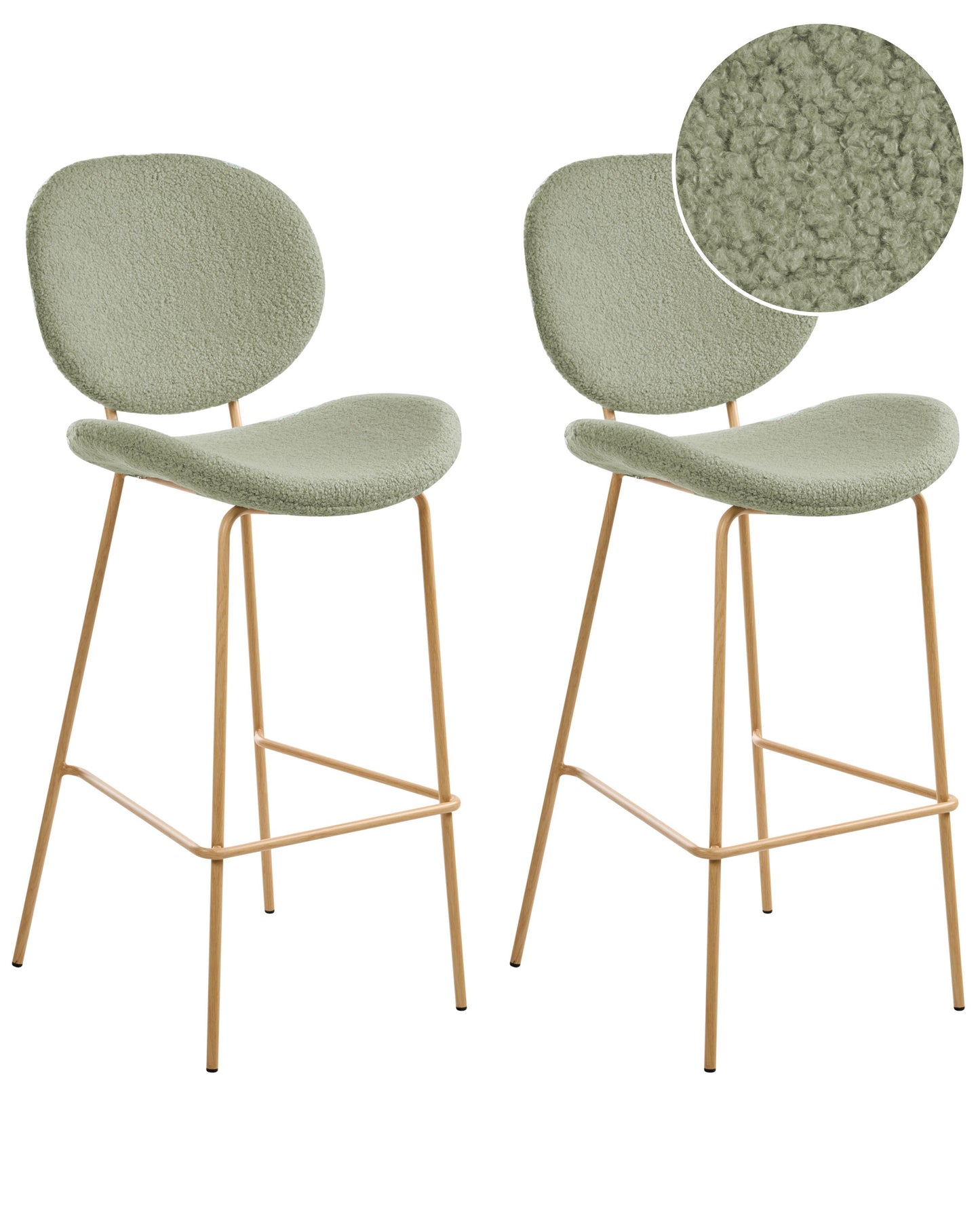Two Bar Chairs Light Green Boucle With Wood Look Iron Legs