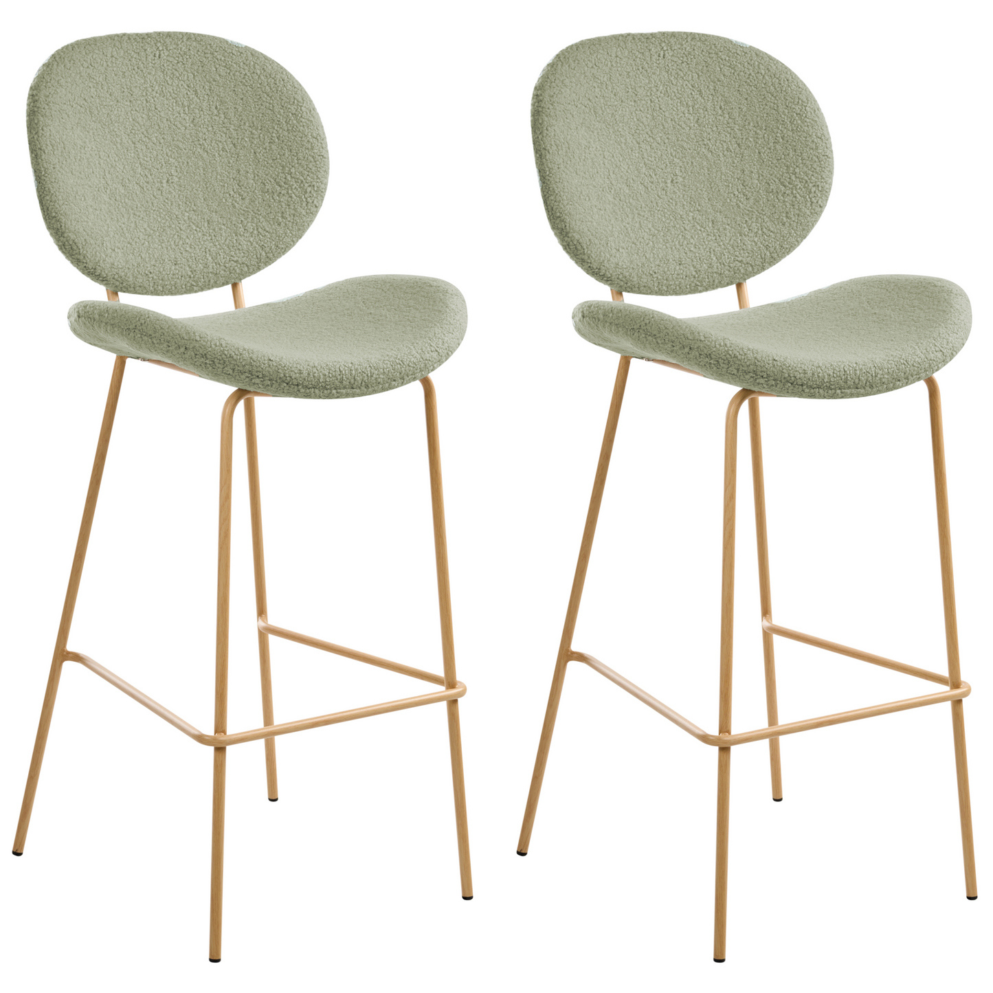 Two Bar Chairs Light Green Boucle With Wood Look Iron Legs
