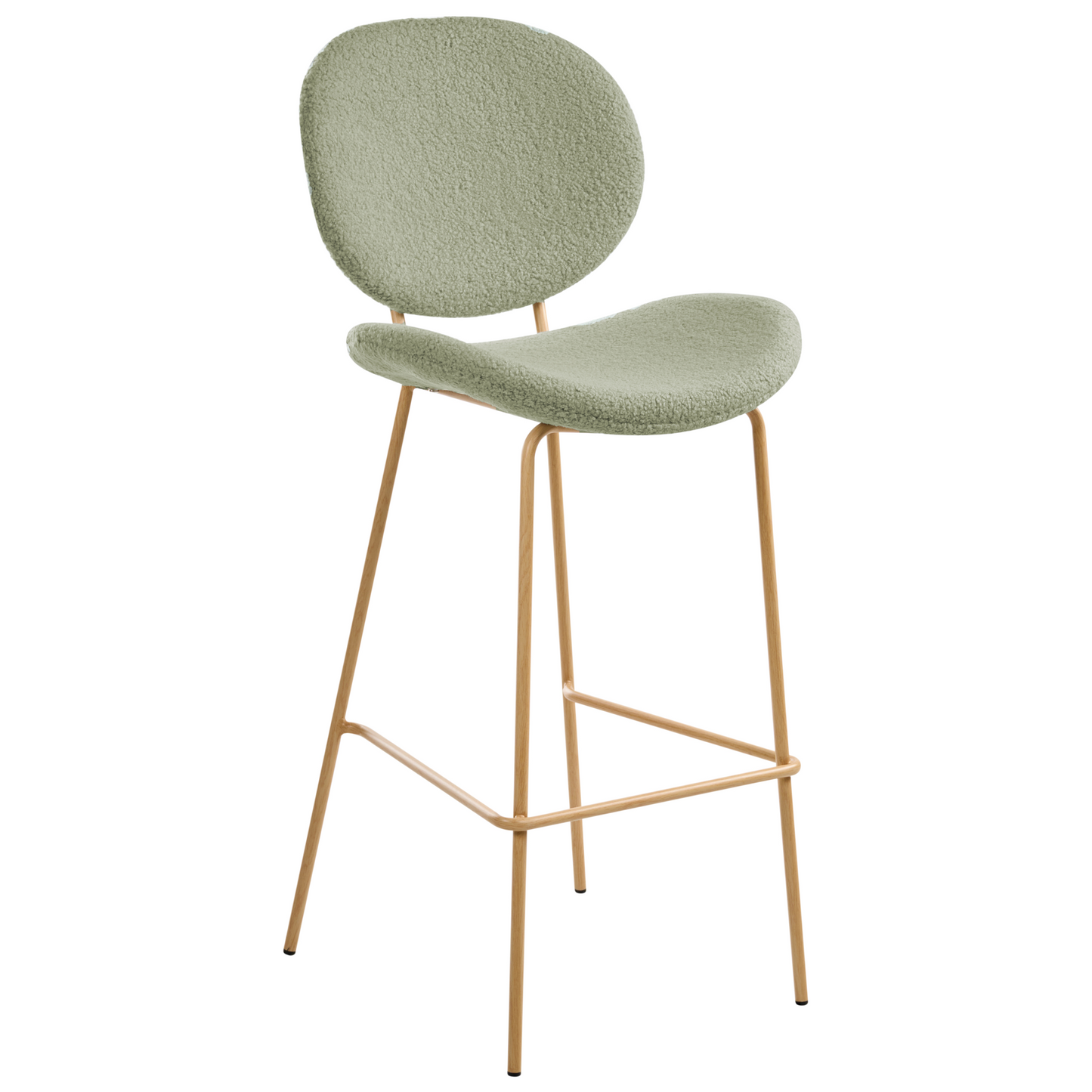 Two Bar Chairs Light Green Boucle With Wood Look Iron Legs