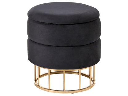 Polyester Velvet Black Storage Pouffe With Gold Base Glamorous Living Room Accessory For Interiors