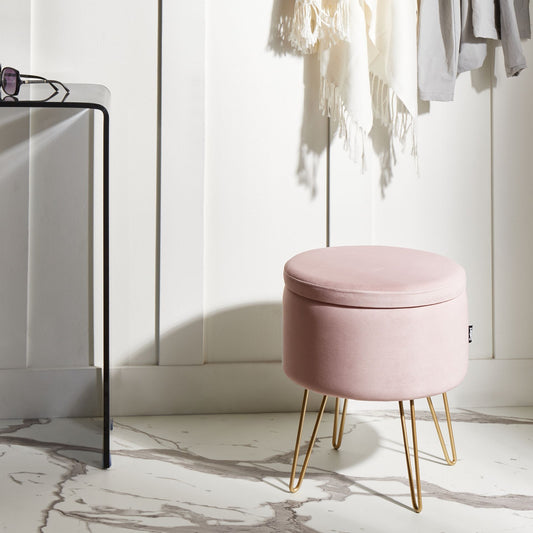 Velvet Storage Pouffe 42 x 42 x 44cm Pastel Pink Gold Legs