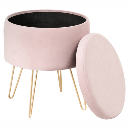 Velvet Storage Pouffe 42 x 42 x 44cm Pastel Pink Gold Legs