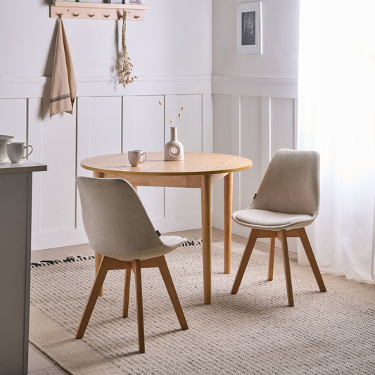 Set of 2 Off White Fabric Dining Chairs With Padded Seats