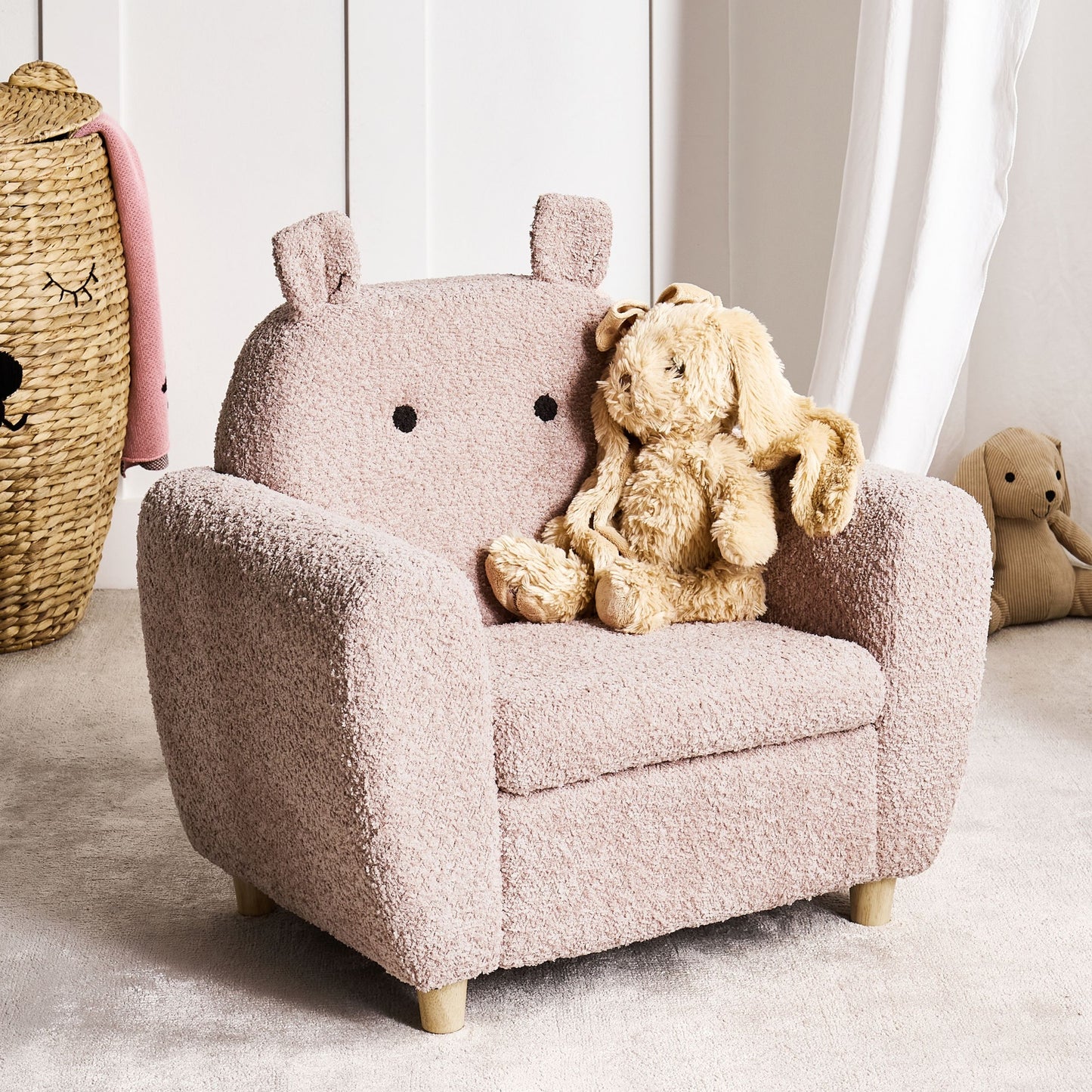 Pink Boucle Armchair For Kids With Armrests Hippo Inspired Modern Design