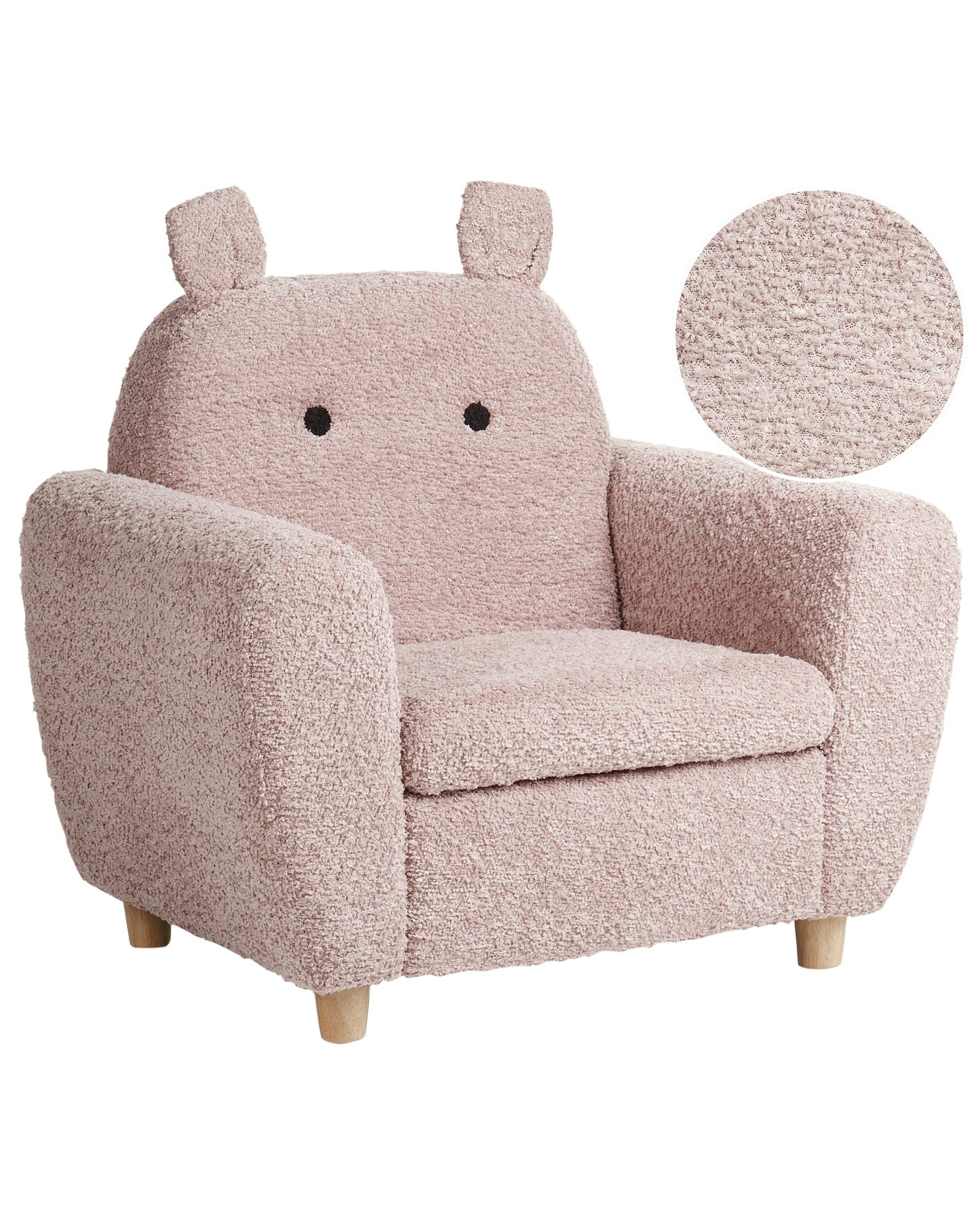 Pink Boucle Armchair For Kids With Armrests Hippo Inspired Modern Design