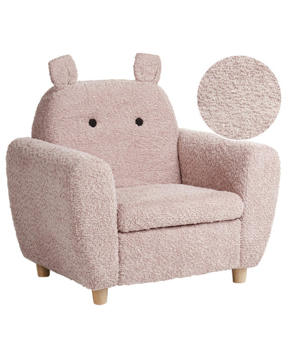 Pink Boucle Armchair For Kids With Armrests Hippo Inspired Modern Design