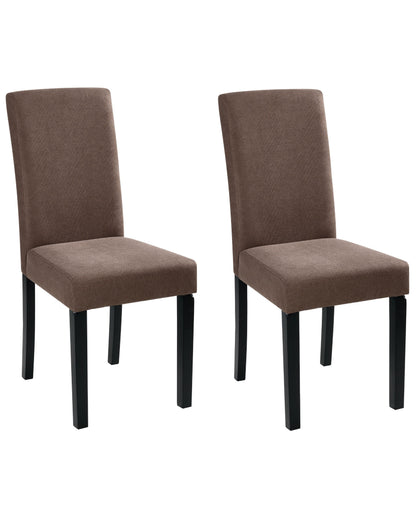 Set Of 2 Dining Chairs Brown Fabric With Wooden Legs Modern Elegant Design